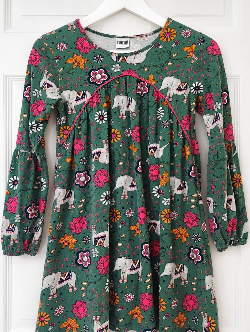 Nanai by Kyly Girls Size 14 Boho Elephant Floral Bell Sleeve Cotton  Dress